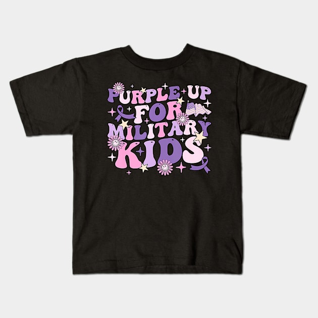 Purple Up For Military Kids Cute Groovy Military Child Month Kids T-Shirt by Send Things Love